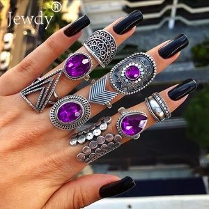 Beautiful purple stone ring set/ Bohemian Hippy
